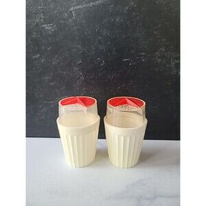 Vintage Red And White Plastic Salt And Pepper Shakers, READ Fair